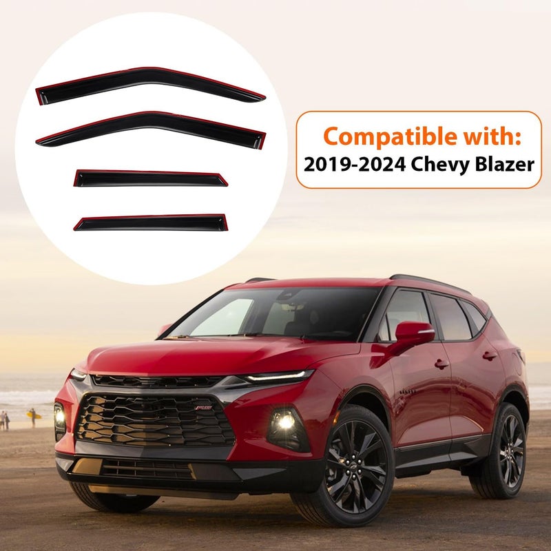 PLDDE Rain Guards Compatible with 2019-2025 Chevy Blazer, Front+Rear Smoke Tint Tape-On Side Window Visor Wind Deflector Vent Visors Car Accessories 4pcs - Image 2